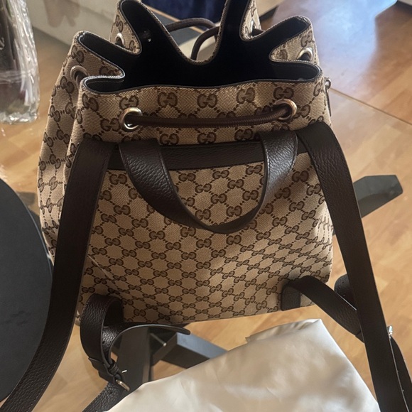 Gucci Tan Monogram Drawstring Backpack - Picture 8 of 16